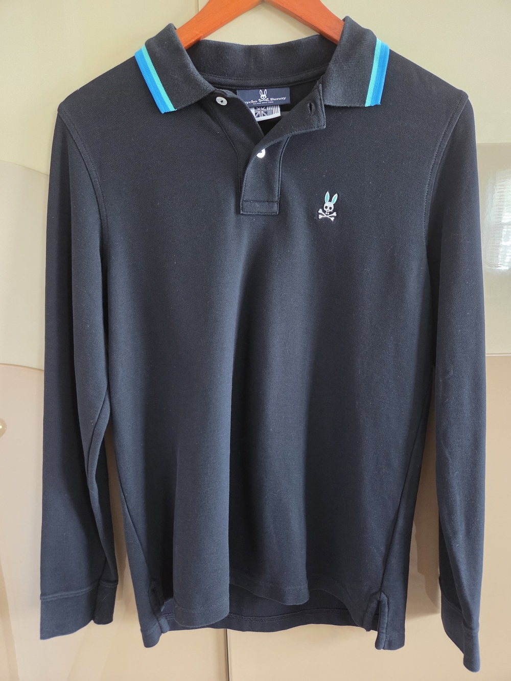 Psycho Bunny Black Long-Sleeve Polo with Turquoise Trim